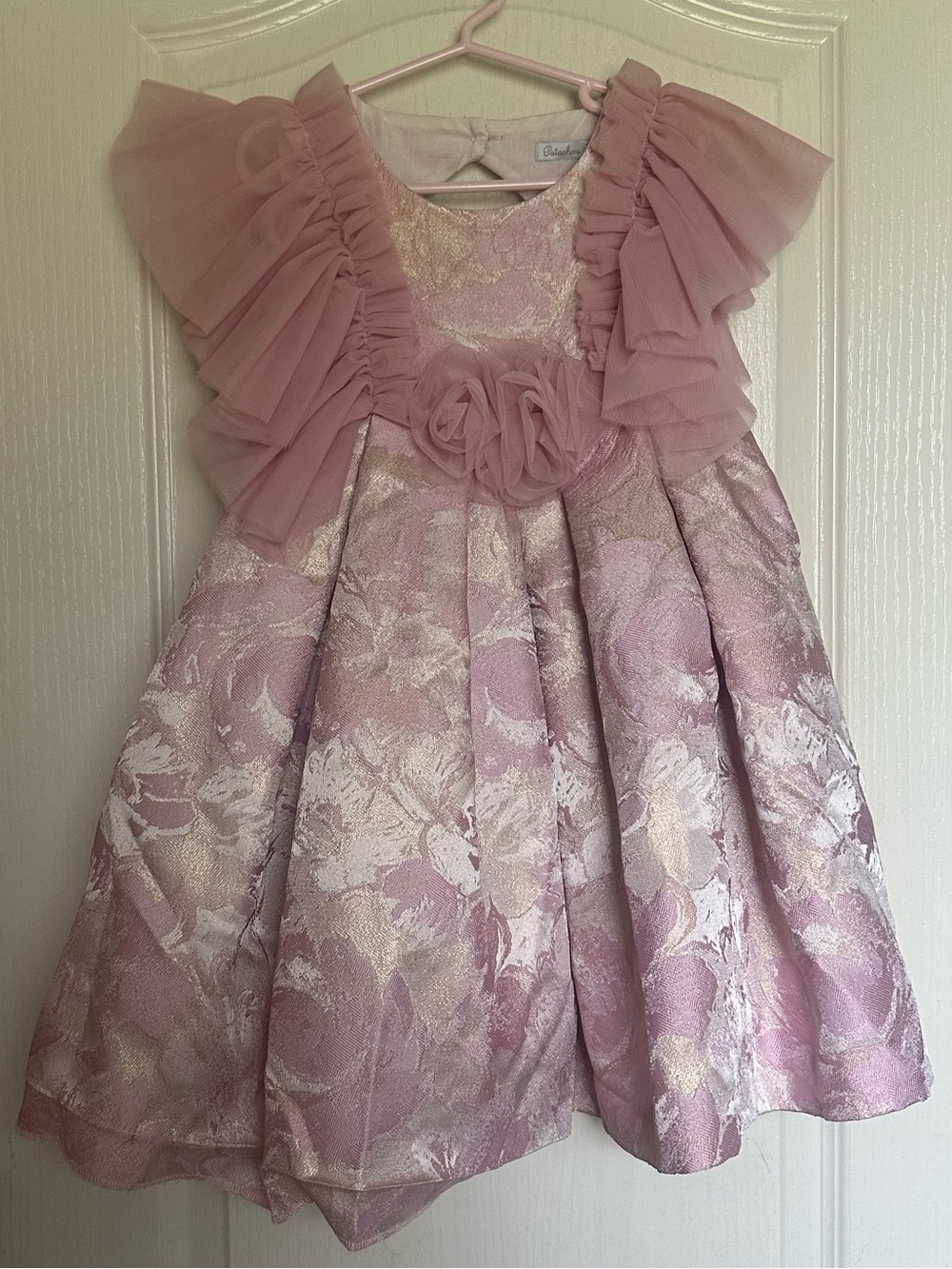 Patachou Pink Gold Brocade Ruffle Dress 4